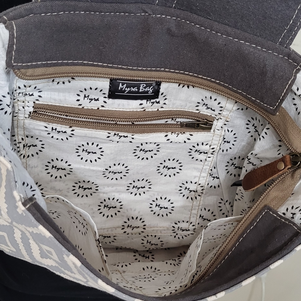 Myra Bag NWOT Artist's Impression Hairon Flapover Canvas & Leather Backpack - Picture 6 of 10
